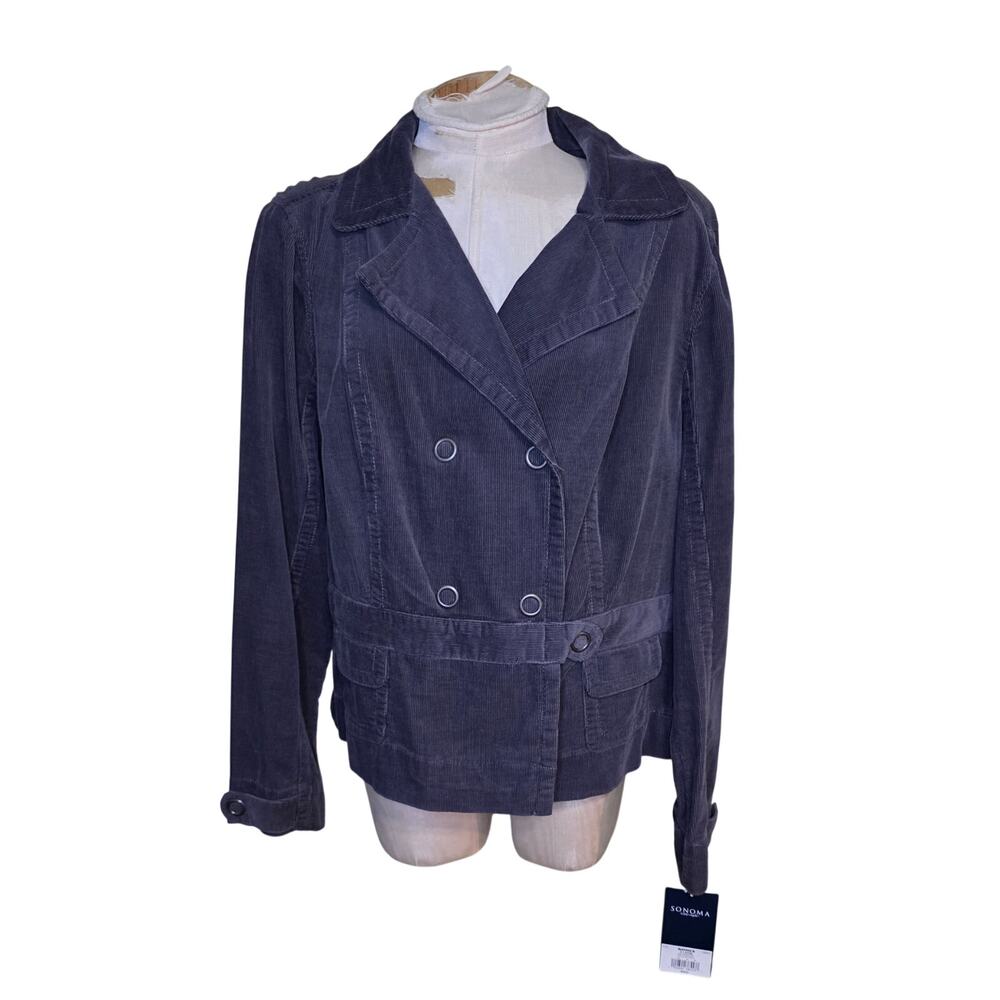 Sonoma  Gray Corduroy Womens Jacket Coat Size XLl NWT button‎ belt